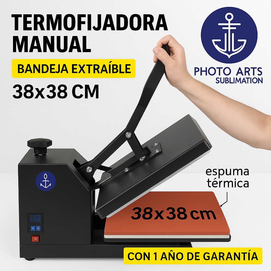 Termofijadora 38x38 cm Manual con Bandeja Extraíble
