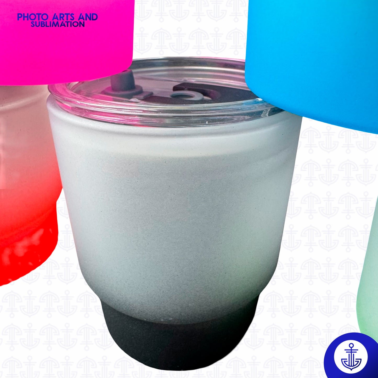 Vaso Opalizado 9 oz con Fondo de Color y Pitillo