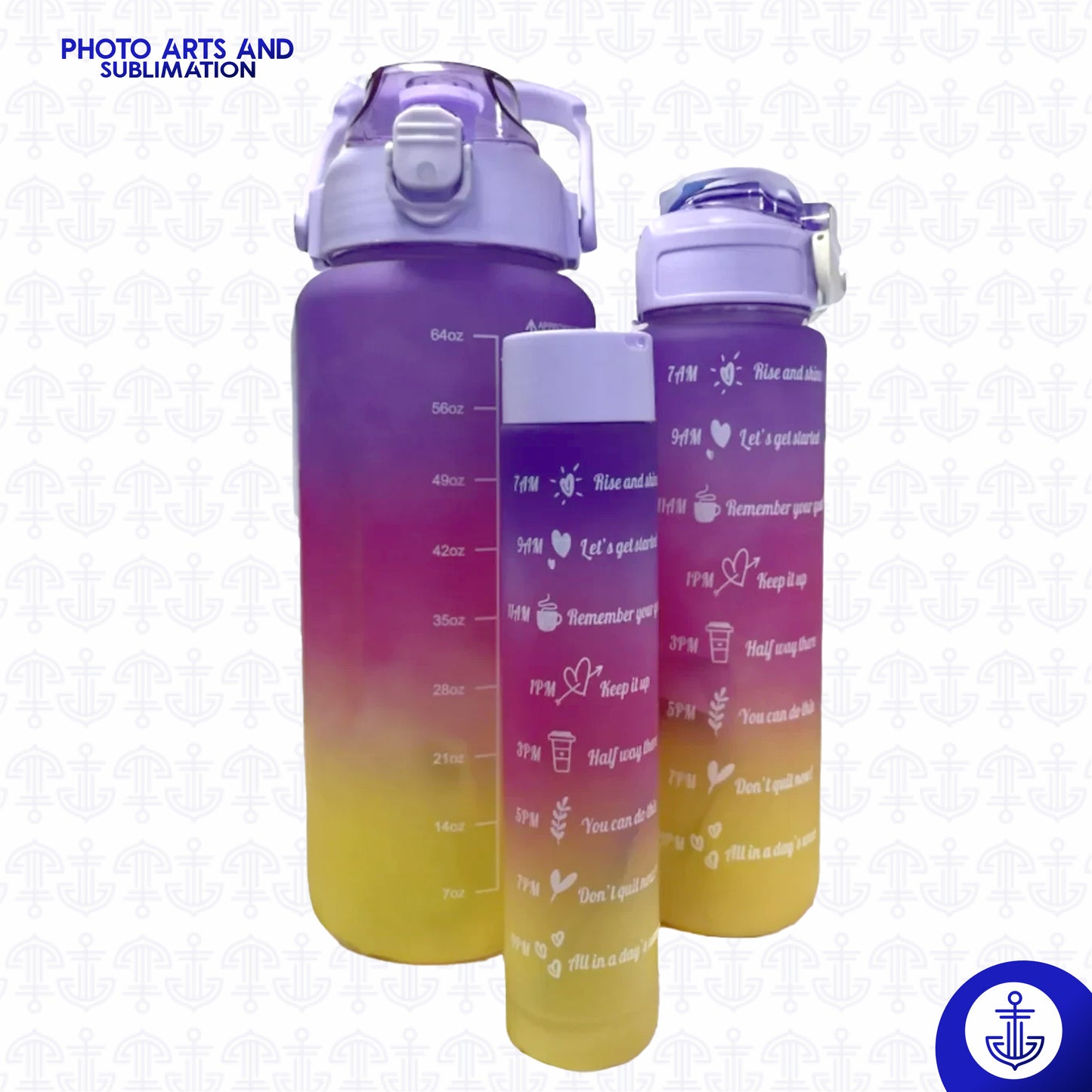Pack x3 Botellas Motivacionales Tricolor con Adhesivos