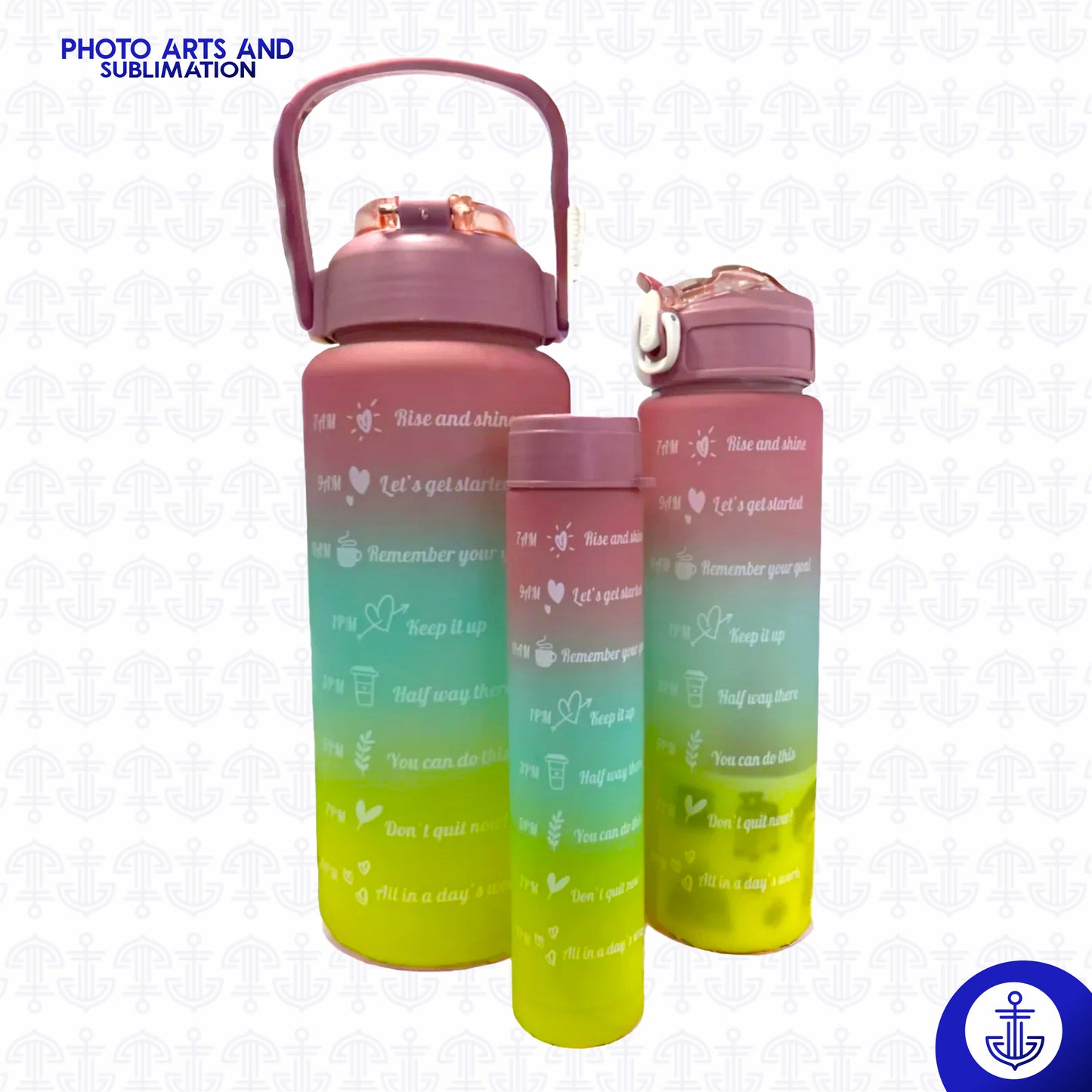 Pack x3 Botellas Motivacionales Tricolor con Adhesivos