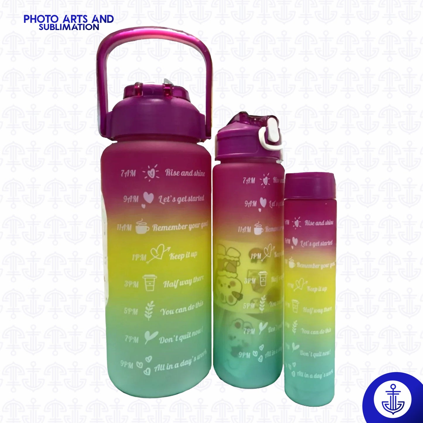 Pack x3 Botellas Motivacionales Tricolor con Adhesivos
