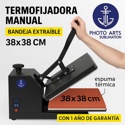 Termofijadora 38x38 cm Manual con Bandeja Extraíble