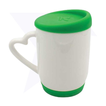Mug Blanco Oreja Corazón con Tapa y Base de Silicona