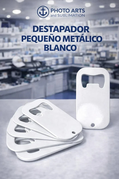 Llavero Destapador Pequeño Metalico Blanco