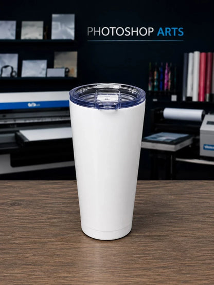 Vaso Termico Conico Blanco Tapa Transparente