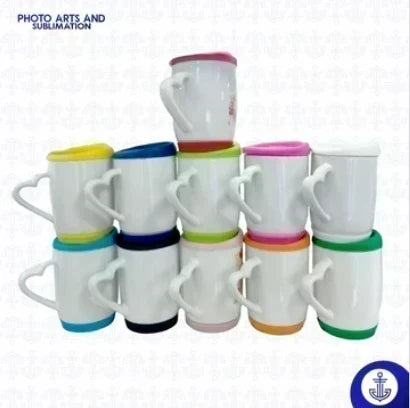 Mug Blanco Oreja Corazon Tapa y Base Silicona - Azul Oscuro