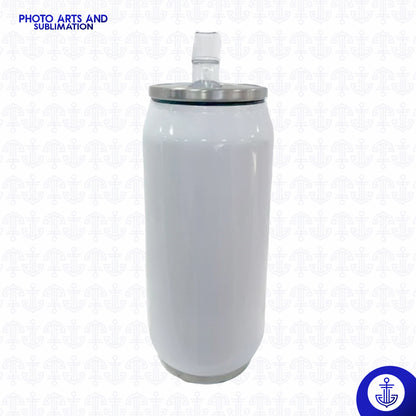 Termo Lata Sublimable con Pitillo Blanco 600 ml