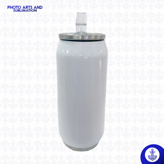 Termo Lata Sublimable con Pitillo Blanco 600 ml