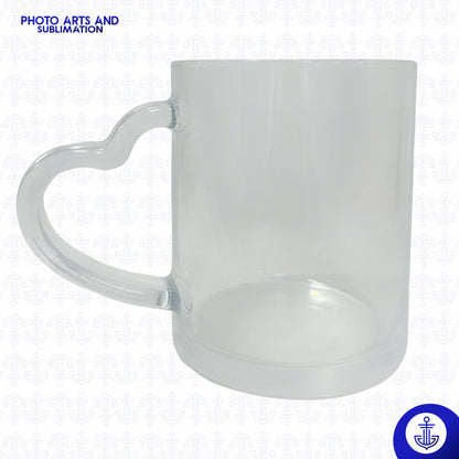 Mug de Cristal con Oreja en Forma de Corazón – 11 oz