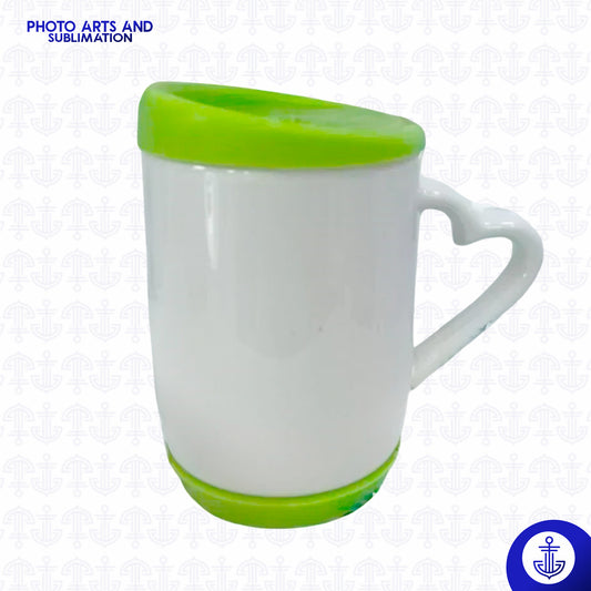 Mug Blanco Oreja Corazón con Tapa y Base de Silicona