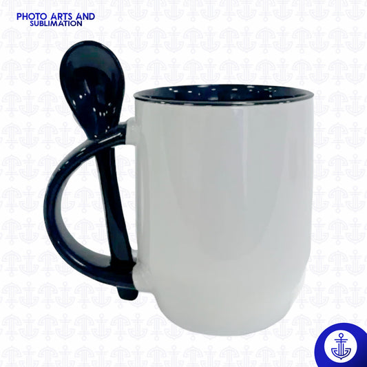 Mug Cónico 11 oz con Fondo de Color y Cuchara