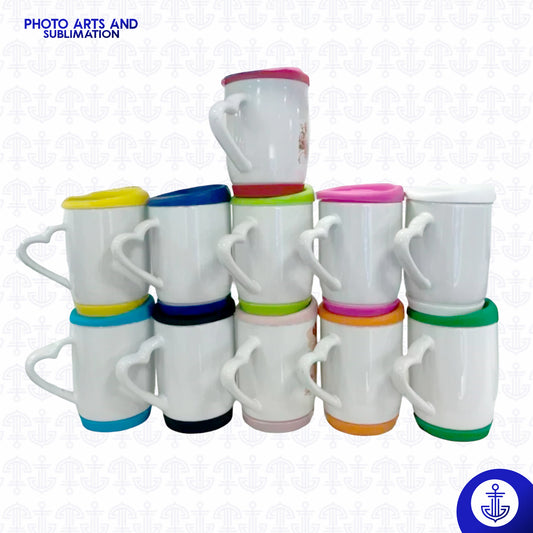Mug Blanco Oreja Corazón con Tapa y Base de Silicona