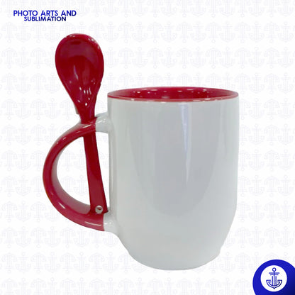 Mug Cónico 11 oz con Fondo de Color y Cuchara