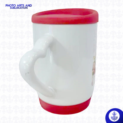 Mug Blanco Oreja Corazón con Tapa y Base de Silicona