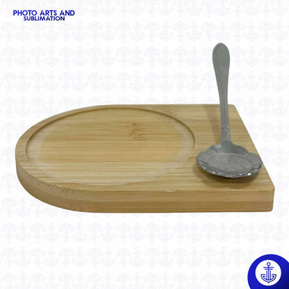 Mini Mug Blanco con Cuchara y Base de Madera