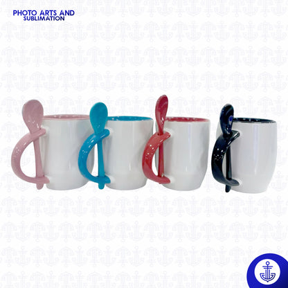 Mug Cónico 11 oz con Fondo de Color y Cuchara